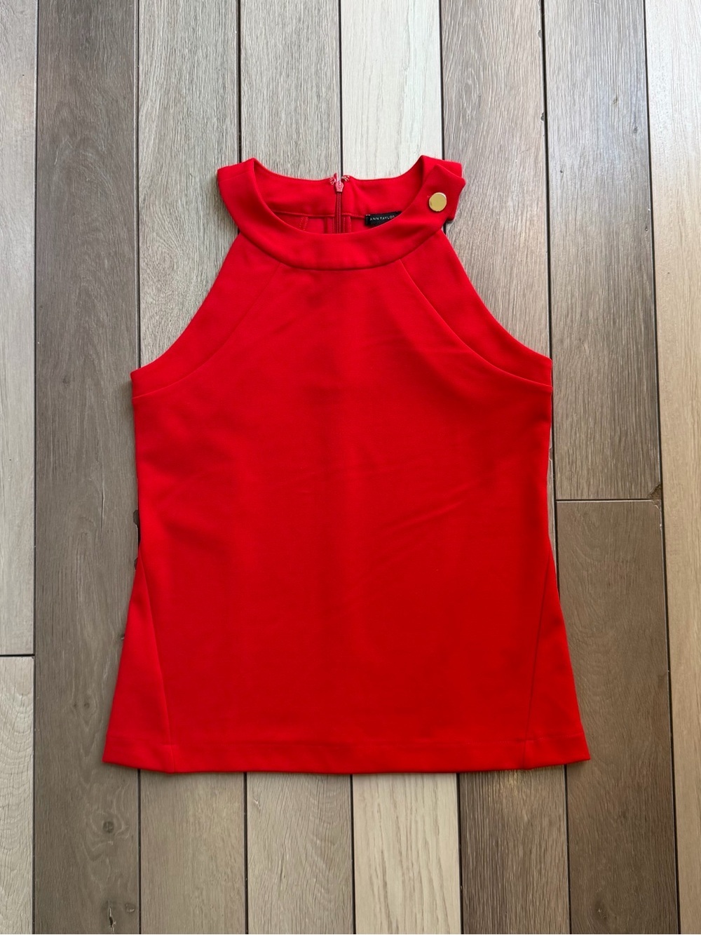 Ann Taylor Red Sleeveless Halter Top with Gold Snap